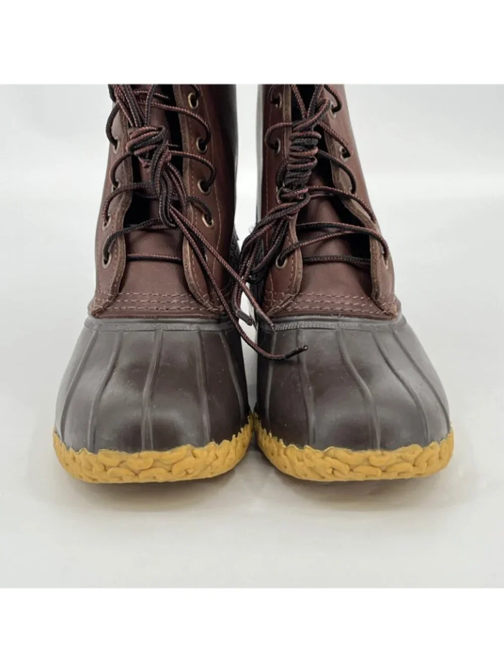 L.L.Bean Maine Hunting Shoes 10in Brown Size 9M Leather Waterproof Rubber Boots
